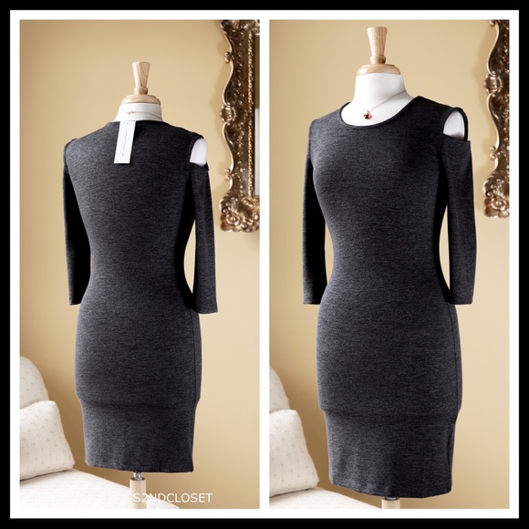 FRENCH CONNECTION DRESS COLD SHOULDERS KNIT SHIFT MINI A3C - Picture 2 of 8